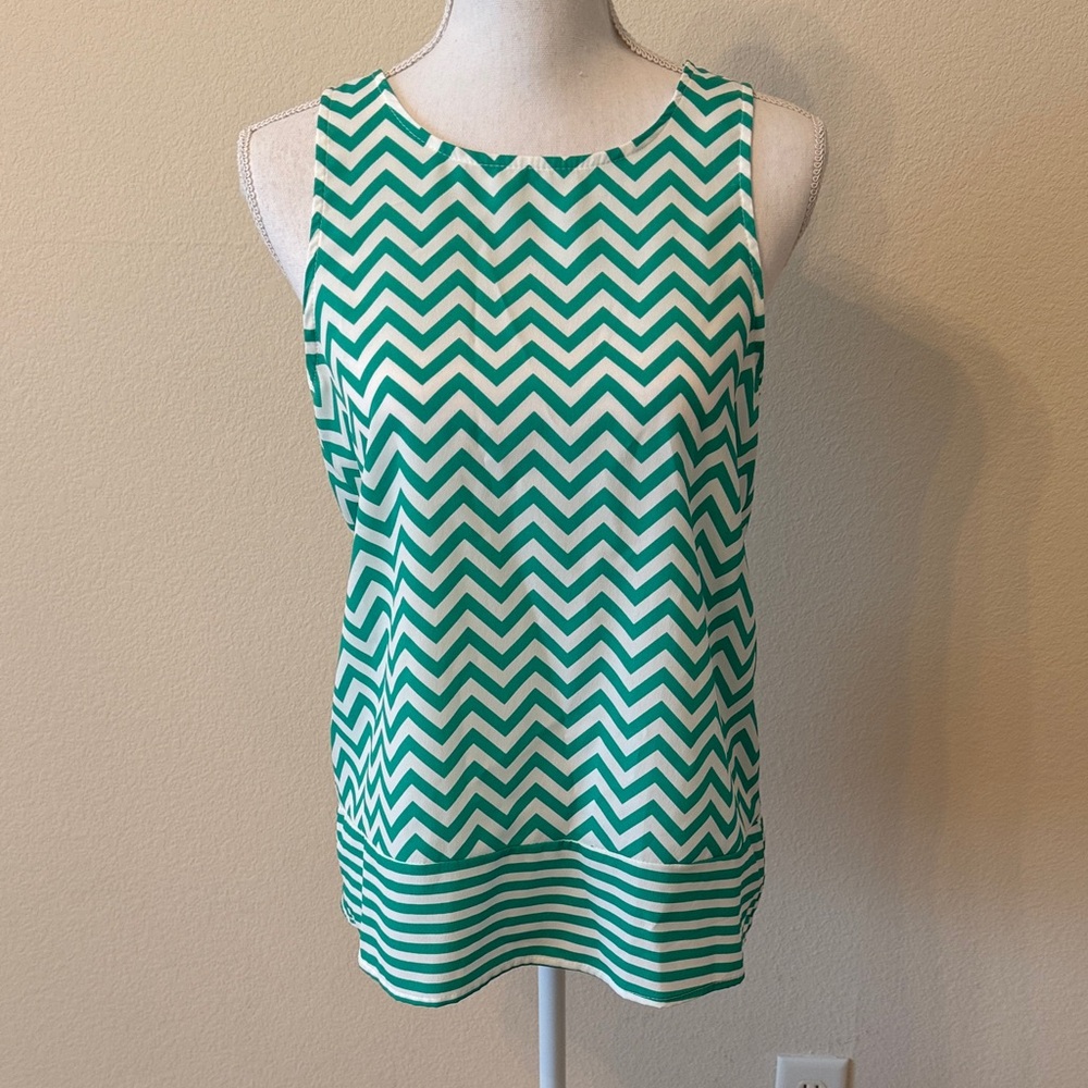 Francesca's Collections Green and White Chevron Tank Top